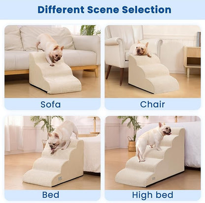 5 Step Dog Stairs for High Bed – Pet Steps for Small Dogs, Non-Slip Dog Ramp with Washable Cover, Pet Ladder for High Beds,Beige