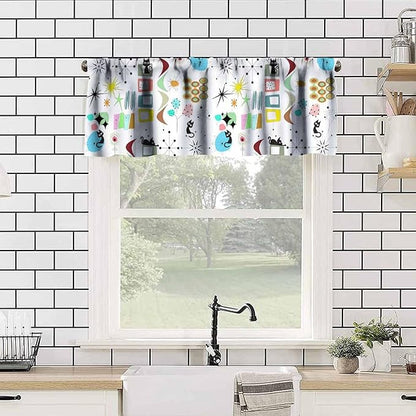 Mid Century Cat Window Valance Curtains, Retro Atomic Starburst Vintage Modern Abstract Geometric Pattern 50s 60s Curtains Valance for Bedroom Living Room Kitchen 54x18inch