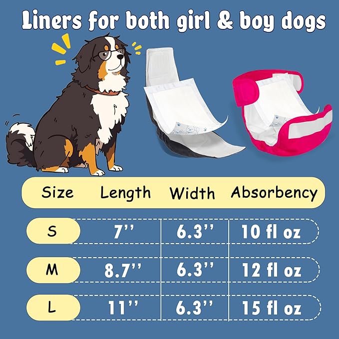 LeapSheep Dog Diaper Liners Pee Pads for Male and Female Dogs, Dog Period Pads, Super Soft Absorbtion Dog Booster Pads Fits Belly Bands, Wraps and Washable Doggy Diapers Female (L, 20)
