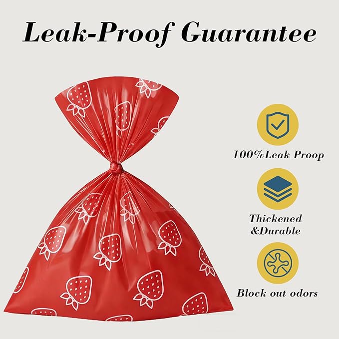 Strawberry Scented Dog Poop Bags - 120 counts red Pet Waste Bags with Dispensers, Extra Large 13x9 Inch Leak-Proof Fragrance Bags for Dogs Walking and Cat Litter