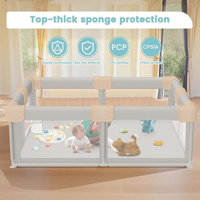 Baby Playpen Baby Playard, Play Pen for Babies and Toddlers with Gate, 50x50 Fence, Sturdy Safety Playpen, Indoor & Outdoor Kids Activity Center