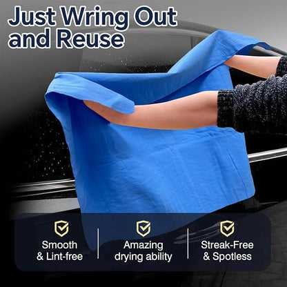 Premium Extra Large Shammy Cloth for Car Drying 2pk (34”x25”)-Super Absorbent XL Chamois Towel for Car-Reusable Shammy Towel for Car, Bathroom,Pets, Dust Remove, No Spots/Streak/Scratch