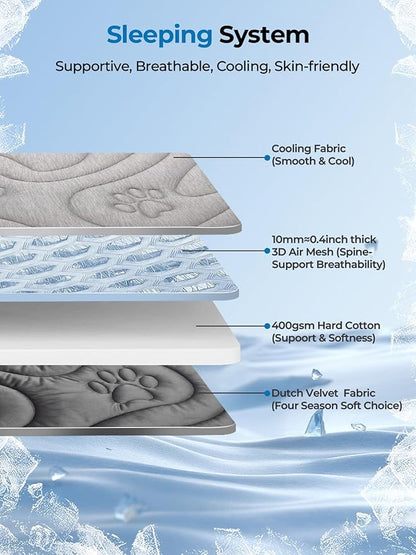 Dog Cooling Mat, Reversible Cool & Warm Pet Orthopedic Pad, Thick Mat for Summer & Winter, Machine Washable, Portable for Crate, Kennel, Bed, Floor, Sofa, Car (Cool Grey, Small: 24" x 18")