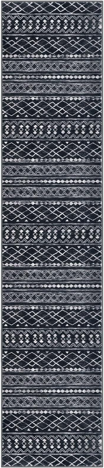 KUTA Hallway Runner Rug 2.6x12 Non-Slip Washable, Moroccan Vintage Black Boho Long Kitchen Rug Ultra Soft Distressed Geometric Floor Carpet Runners for Bedroom Laundry Stairway Entryway