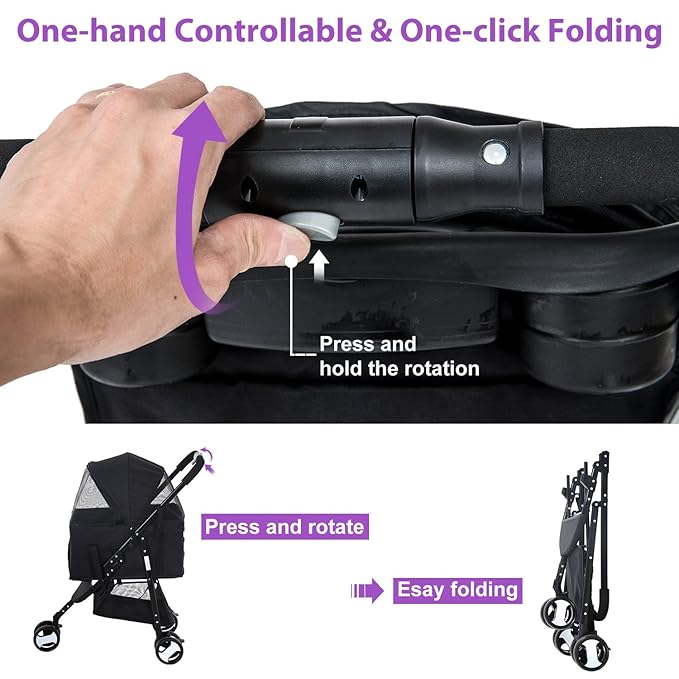 3 Wheel Pet Stroller Cat Dog Strollers for Small Medium Dogs 3-in-1 Detachable Travel Carrier Pet Gear Stroller Wagons for Dogs Trolley for Cat Doggie Rabbit Doggy Puppy, Black