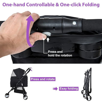 3 Wheel Pet Stroller Cat Dog Strollers for Small Medium Dogs 3-in-1 Detachable Travel Carrier Pet Gear Stroller Wagons for Dogs Trolley for Cat Doggie Rabbit Doggy Puppy, Black