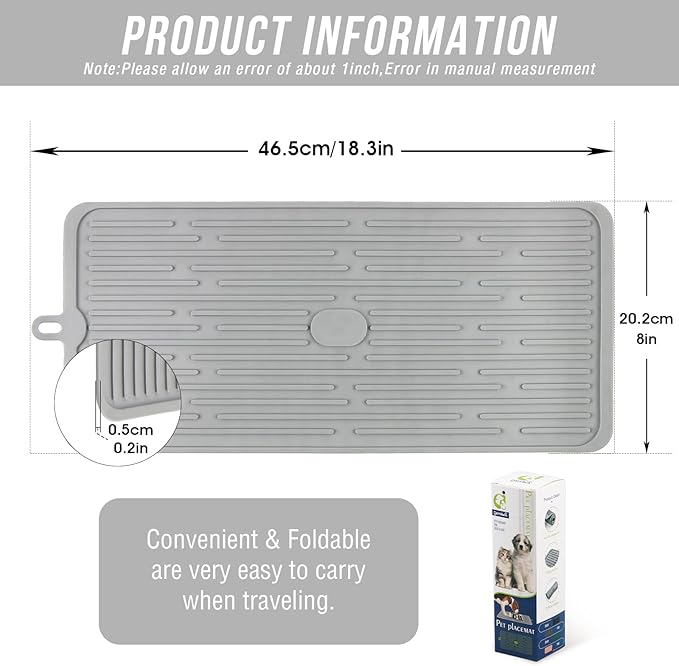 Pet Placemat for Dog and Cat,Mat for Prevent Food and Water Overflow,Portable and Foldable Mat,Suitable for Medium and Small Pet Placemat for Dog and Cat(Grey)