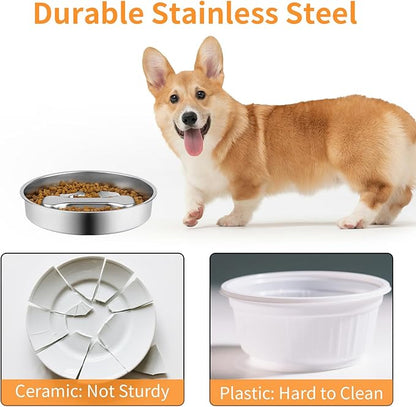Slow Feeder Dog Bowl - 2 Cups Stainless Steel Dog Slow Feeder Food Bowl, Metal Non-Slip Lick Plate,Puppy or Cat Food Holder,Pet Supplies,Puzzle Maze Dish for Medium Sized Breeds