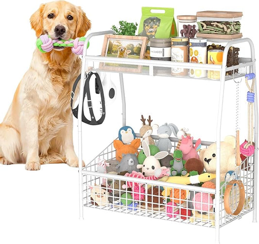 Indestructible Large Dog Toy basket, Toy Box for Dogs,Pet Toys Bin Dog Metal Wire Basket for Toys, Food Storage, Storage Organizer Chest Storage, Toy Box for Living Room Area (White)