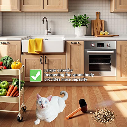 Multi-Pet Food Scoop, Pet Food Measuring Scoop with Wooden Handle,Carbon Steel with Ergonomic Wood Handle, for Dry Food & Treats, Accurate Portion Control for Dog Cat Bird Rabbit. (Black, Small)