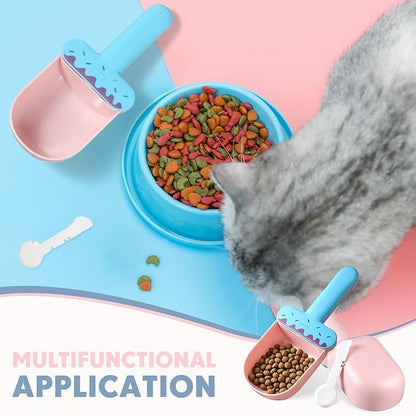 Hushee Pet Food Scoop, Sealing Clip, Dog Food Scoop, Can Opener, Canning Spoon, 4 in 1 Multifunctional Combination Set Suitable for Dog, Cat, Ferret, Rabbit, Bird Feed, Blue and Pink Ice Cream Style