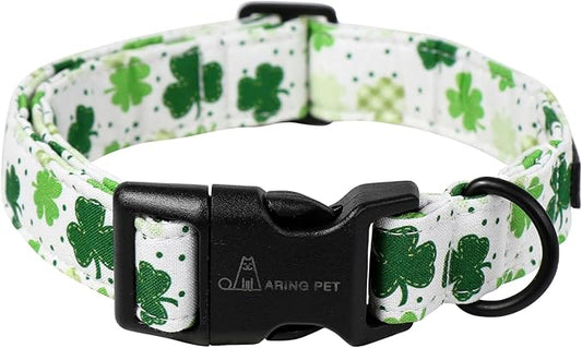 ARING PET St Patrick's Day Dog Collar, Cute White Clovers Shamrock Pet Collars with Quick Release Buckle for Puppy Small Medium Large Boy Girl Dogs-S