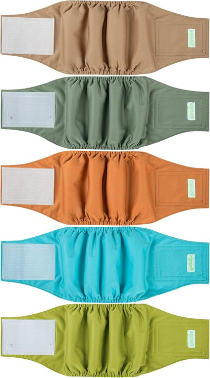 wegreeco Small Dog Diapers Male,Reusable Belly Bands for Male Dogs,Washable Doggie Puppy Male Diapers Wraps,Medium Large Size (5 Pack XX-Large, Earth Tone)