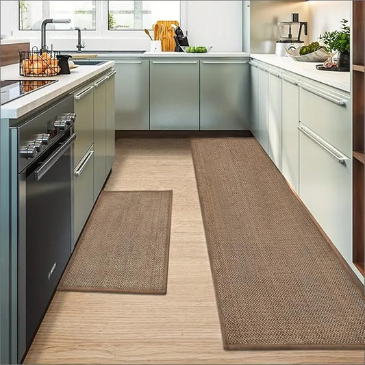 Artoid Mode Washable Kitchen Rugs and Mats Set of 2, Non-Skid Rubber Absorbent Kitchen Mats for Floor Front of Sink Hallway- 17x29 and 17x60 Inch