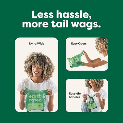 Earth Rated Dog Poop Bags with Handles Value Pack, Easy Tie and Guaranteed Leakproof, Unscented, 600 Handle Bags