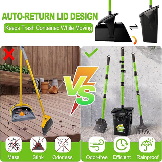 LANNEY Pooper Scooper - 38" Long Adjustable Metal Handle Dog Pooper Scooper Swivel Bin & Rake & Spade with 50 Bags Attachment, Portable Heavy Duty Dog Poop Scooper for Yard Dogs Large Medium Small