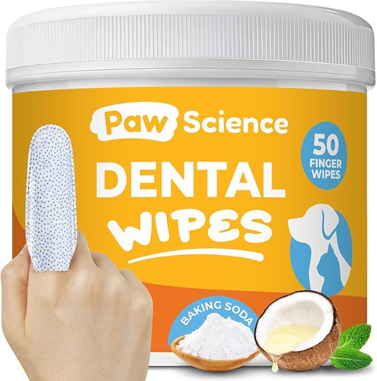 Dog & Cat Teeth Cleaning Wipes - Dental Finger Wipes for Cats & Dogs - Pet Toothbrush & Tooth Brushing Kit - Effective Teeth Cleaner (Mint)