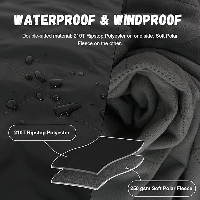 Wearable Warm Camping Blanket Waterproof Windproof Quilted Fleece Stadium Outdoor Blanket with Portable Bag for Cold Weather Picnic Sports Pet Beach Travel Car 79x55 inches Olive Green with Hat