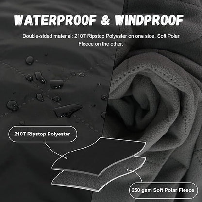 Wearable Warm Camping Blanket Waterproof Windproof Quilted Fleece Stadium Outdoor Blanket with Portable Bag for Cold Weather Camping Picnic Sports Pet Beach Travel Car 79*55 inches Black