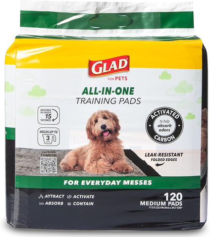 Glad for Pets Black Charcoal Puppy Pads - Super Absorbent Disposable Dog Pee Pads, Potty Training Pads, and Pet Supplies - Grey Dog Pee Pads for Crate Training and Indoor Use 17.5" x 23.5" - 120 Count