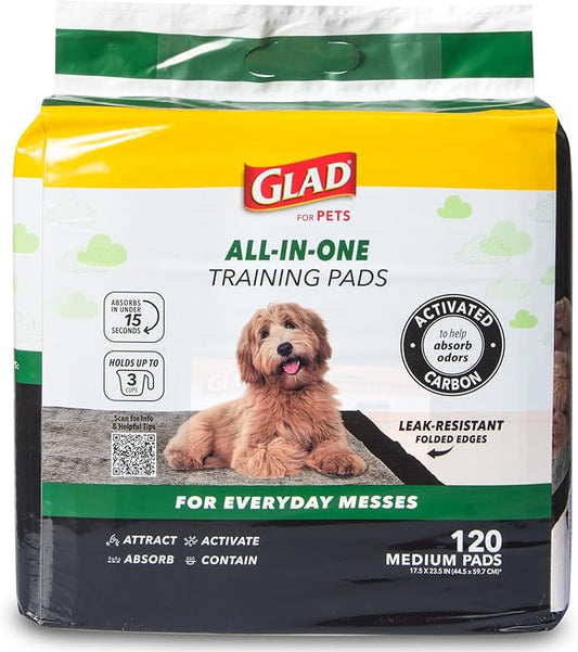Glad for Pets Black Charcoal Puppy Pads - Super Absorbent Disposable Dog Pee Pads, Potty Training Pads, and Pet Supplies - Grey Dog Pee Pads for Crate Training and Indoor Use 17.5" x 23.5" - 120 Count