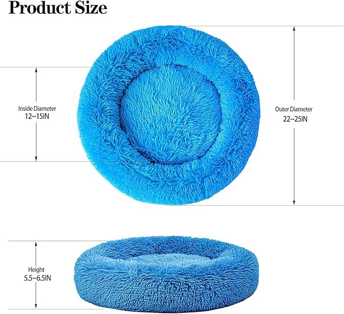 Calming Dog Bed for Small Dogs Cats, Kitty Puppy 23'' Round Anti-Anxiety Warm Fluffy Plush Faux Fur Bed, Soft Anti-Slip Donut Washable Small Pet Bed, Cozy Cat Puppy Bed, Fits up to 30 lbs Pets