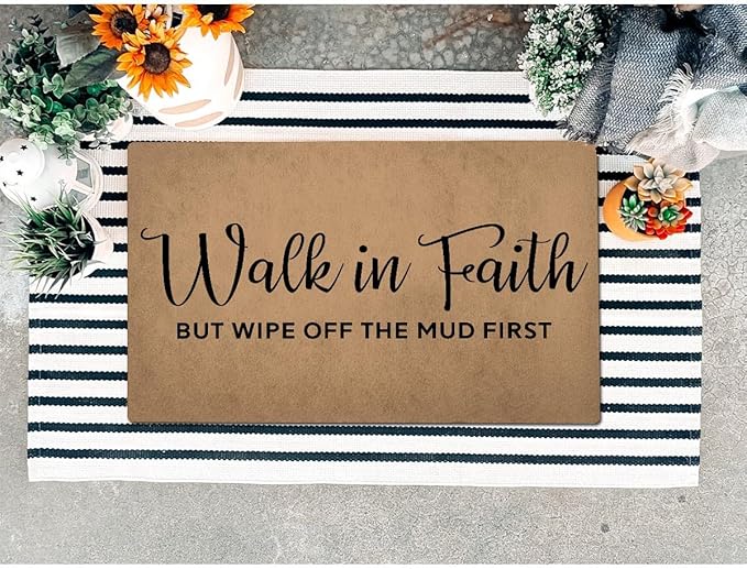 Funny Welcome Doormat (23.7 in X 15.6 in) Anti-Slip Rubber Back Entrance Way Indoor Front Porch Decor Rugs House Warming Gift (Walk in Faith Christian Welcome Mat Wipe Off Mud First)