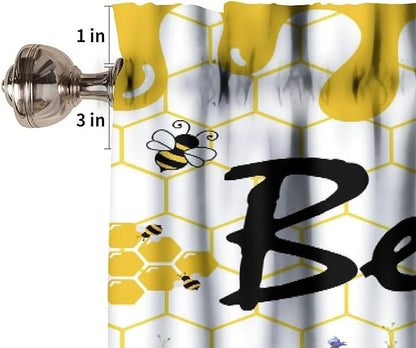 Rustic Bee Valances Curtain for Kitchen, Bees Spring Flower Yellow Black Honeycombs Window Treatment Valances Short Curtains Rod Pocket Drape for Dining Room Home Farmhouse Decor, 54x18inch