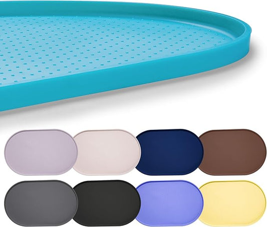Hubulk 100% Waterproof Silicone Pet Feeding Mat with Raised Edge for Food and Water, Dog Bowl Mats, Cat Bowls Placemat with High Lip Protects Floor for Cats and Dogs(Teal, 19" L x 12" W)