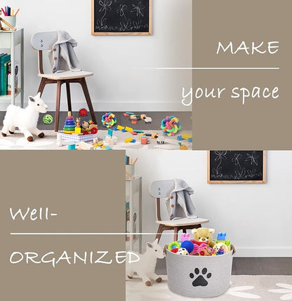 Morezi Dog toy bin pet cat toy box baskets in large suff storage - Perfect for collect toys, grooming stuff, closthing, diapers for Living Room, Playroom, Closet, Home - Gray