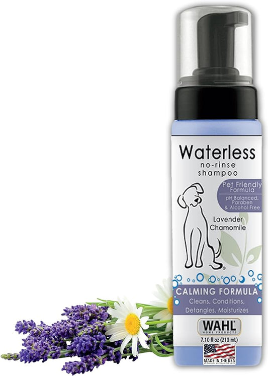 Wahl USA Pet Friendly Waterless No Rinse Shampoo for Animals – Lavender & Chamomile Scented - Cleaning, Conditioning, Detangling, & Moisturizing Shampoo for Dogs – 7.1 Oz - Model 820014A