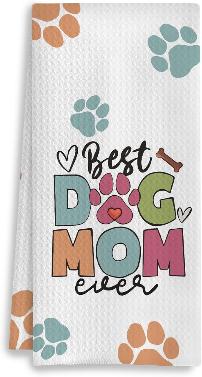Dog Mom Gifts Kitchen Towels, Dog Lovers Owners Gifts for Women, Colorful Dogs Paws Hand Towels for Bathroom, 16x24 Inches