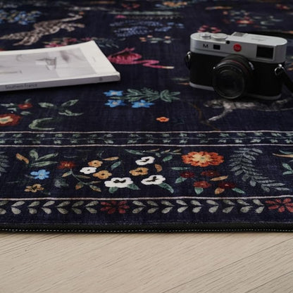 Rugcomf Runner Rug for Kitchen Rug Non Slip 2'x6' Washable Rugs with Rubber Backing Soft Floral Animal Carpet Runner for Kitchen, Laundry, Bedroom, Bathroom (Blue)