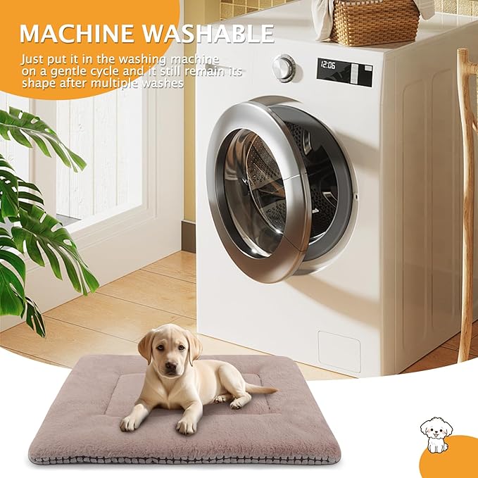 Reversible Dog Bed Mat with Plush and Corn Velvet,Soft Warm Pet Cushion, Dual Purpose Washable Sleeping Mattress Bed for Small Medium Large Dog and Cat XB004 (42"x28", Khaki)