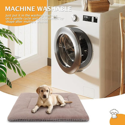 Reversible Dog Bed Mat with Plush and Corn Velvet,Soft Warm Pet Cushion, Dual Purpose Washable Sleeping Mattress Bed for Small Medium Large Dog and Cat XB004 (42"x28", Khaki)