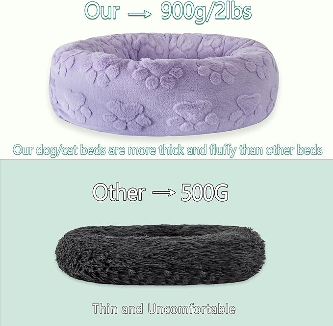 23 Inch Calming Dog Bed for Small Dogs Cats, Kitty Puppy Round Anti-Anxiety Warm Bed, Soft Cozy Anti-Slip Donut Washable Pet Bed, Fits up to 30 lbs Pets