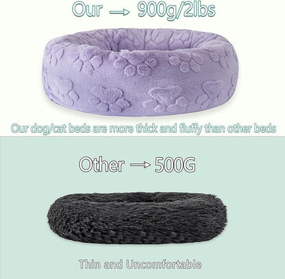 23 Inch Calming Dog Bed for Small Dogs Cats, Kitty Puppy Round Anti-Anxiety Warm Bed, Soft Cozy Anti-Slip Donut Washable Pet Bed, Fits up to 30 lbs Pets