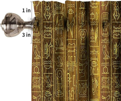 Vintage Egyptian Print Curtains Valance, Golden Egypt Hieroglyphics Old Logographic Details Alphabetic Element Window Valance Curtain for Farmhouse Bedroom Living Room Kitchen 54x18inch