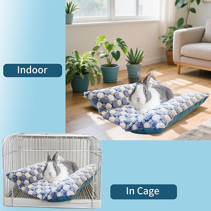 17x15in Waterproof & Reversible Rabbit Bed, Washable and Thickened Bunny Bed, Soft Fleece Pet Mat for Bunnies, Cats, Dogs & Small Pets (Blue)