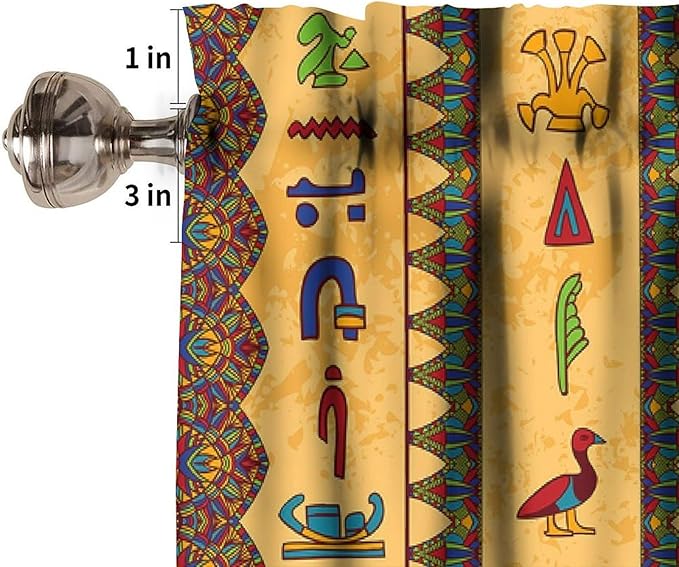 Vintage Ancient Egypt Curtains Valance, Retro Old Egyptian Hieroglyphics Floral Geometric Mysterious Egypt Culture Window Valance Curtain for Farmhouse Bedroom Living Room Kitchen 54x18inch
