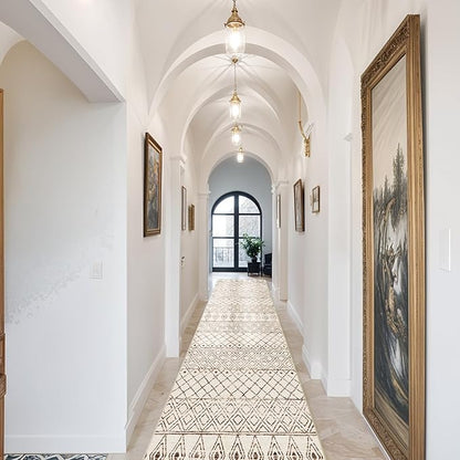 2'6"x14' Hallway Runner Rug Washable: Moroccan Non Slip Runner Rugs Low Pile Indoor Floor Mats Long Moroccan with Rubber Backing Soft Farmhouse Carpet for Front Door Entryway 2'6"x14' Geo Beige