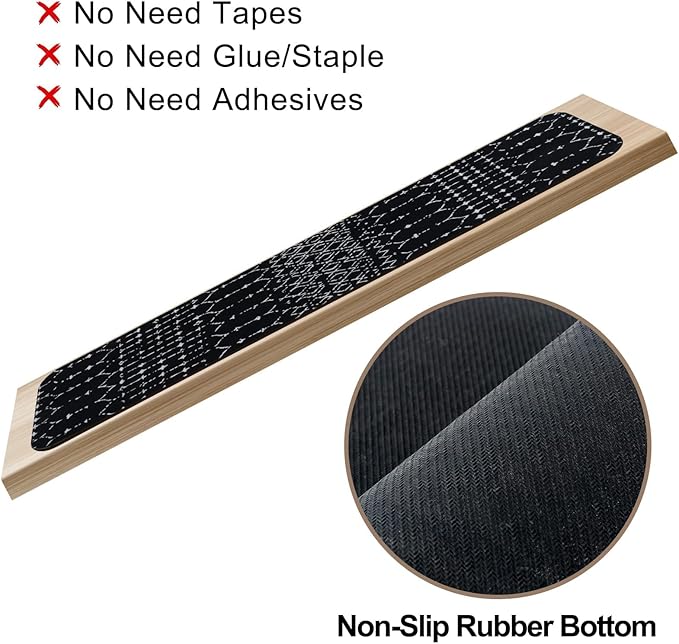 OJIA Stair Treads Non-Slip Stair Runners for Wooden Steps Indoor 15PCS 30"x8" Carpet Stair Treads Stair Mats Staircase Step Treads for Kids, Elders and Dogs, Stair Covers, Black