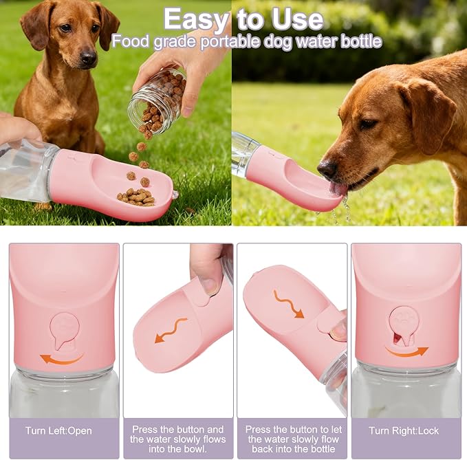 Dog Water Bottle, Portable Water Bottle with Food Container for Dogs Cat Pet Hiking Walking Travel Camping, Leak-Proof Dog Water Bowl Dispenser with Feeder Function Puppy Essentials