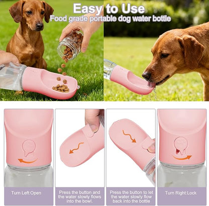 Dog Water Bottle, Portable Water Bottle with Food Container for Dogs Cat Pet Hiking Walking Travel Camping, Leak-Proof Dog Water Bowl Dispenser with Feeder Function Puppy Essentials