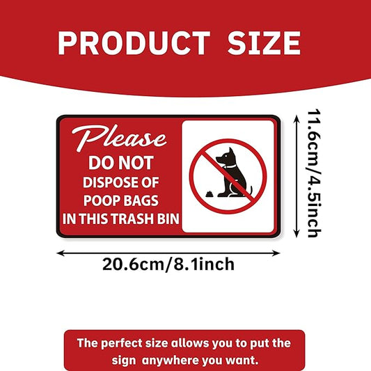 2PCS Please Do Not Dispose Poop Bags in This Trash Bin Stickers, Self-Adhesive Weatherproof Do not Throw Dog Poop Bag in The Trash Sign, Trash Can Stickers for House，Yard，Restaurant（7.9" x 4.3"）