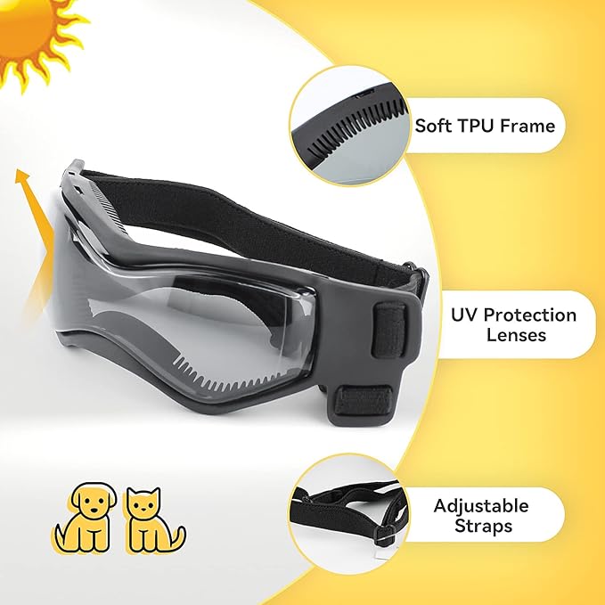 PETLESO Extra Small Dog Helmet and Dog Goggles Set, XS Pet Safety Hat with Ear Holes, Anti-UV Pet Sunglasses, Head & Eyes Protection for Puppy and Adult Cats, Black