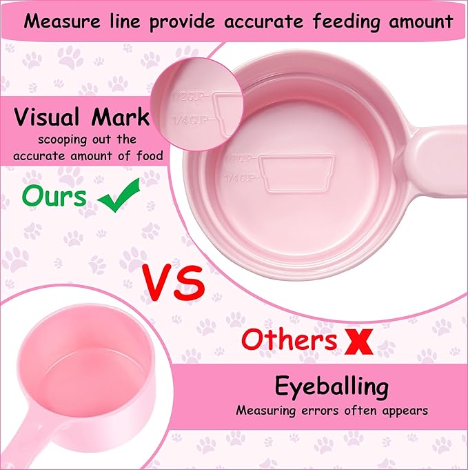 Dog Cat Food Scoop - Pet Food Scoop Dog Food Measuring Cup 1/2 1/4 Cup, Comfortable Long Handle for Easy to Scoop Food, Soft Pink 1/2 Cup