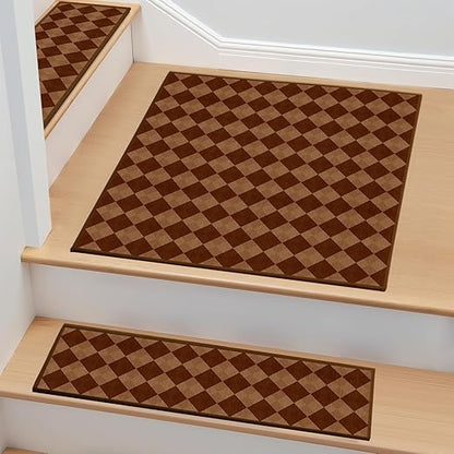 Non-Slip Carpet Stair Treads 1PCS, 30"x30" Peel and Stick Stair Runner for Wooden Steps Indoor, Washable Reusable Adhesive Backing, Pet-Friendly Safety Mats for Kids, Elders, Dogs