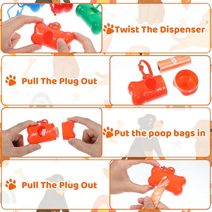 63 Pack Bone Shaped Poop Bag Dispenser, Dog Poop Waste Bag Holder Container with Hook, Leakproof Pet Waste Disposal Bags for Outdoor Pet Supplies 7 Colors