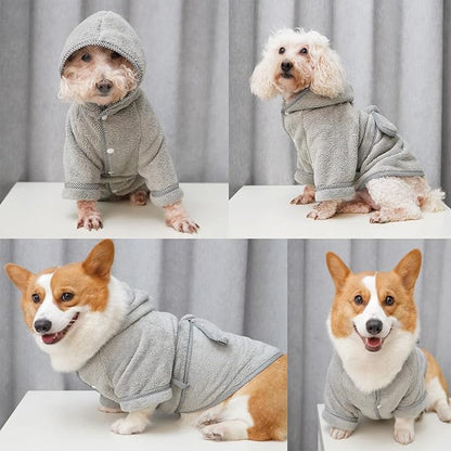 Dog Bathrobe, Microfiber Fast Drying Absorbent Hooded Bath Towel White for Puppy Small Medium Large Dog Cat (S, Gray)